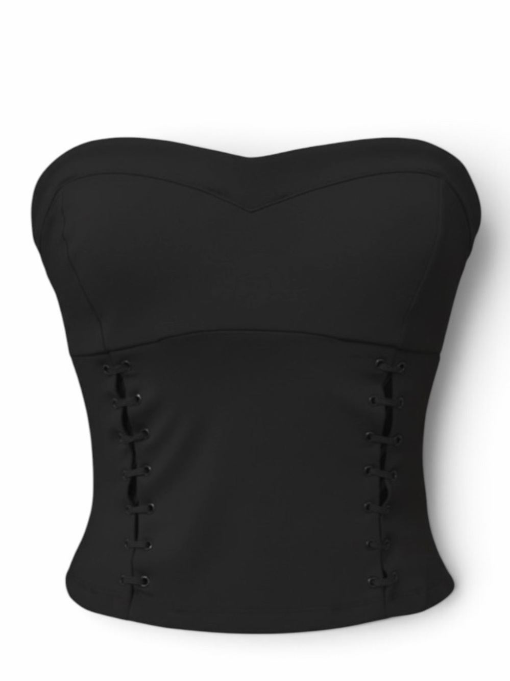 NEW Bebe Black Strapless Sweetheart Neck Top with Lace Up Detail Size Small
